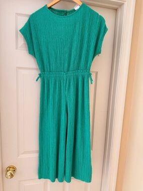 Zara Teal Pleated Wide-Leg Jumpsuit